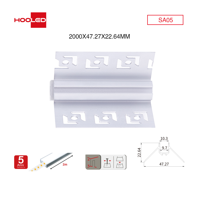 Profilato per strisce led SA05 2000x47.27x22.64mm-Profilo LED soffitto-SA-HOOLED