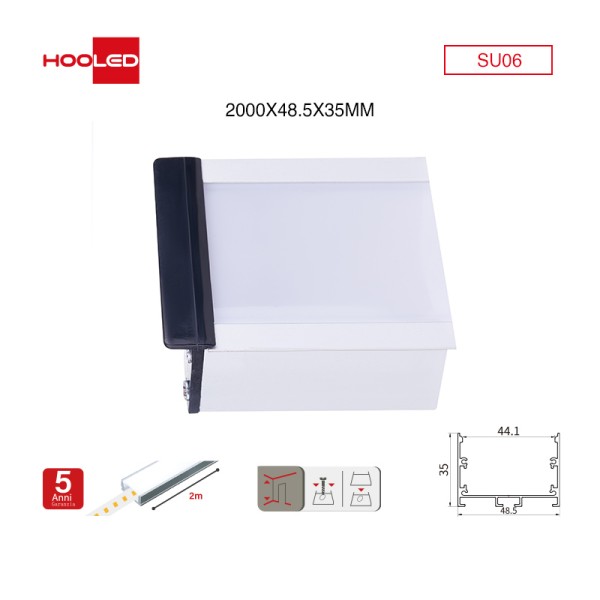Profili in alluminio per strisce led SU07 2000x48.5x35mm-Profilo alluminio striscia LED-SU-HOOLED