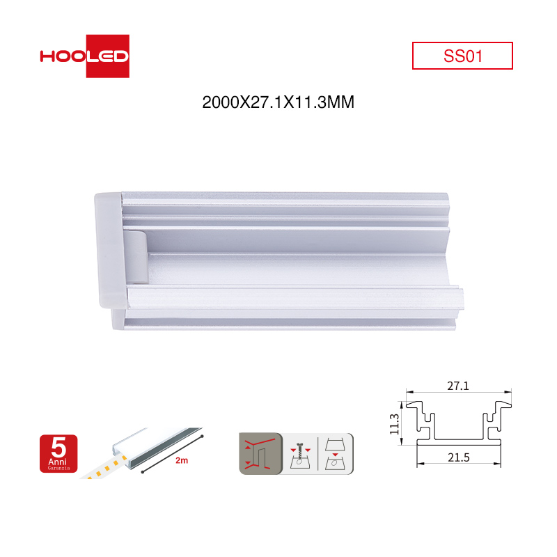 Profili per strisce led soffitto SS01 2000x27.1x11.3mm-Profilo LED cartongesso-SS-HOOLED