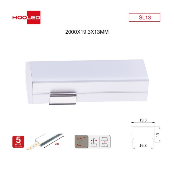 Profili per strisce led soffitto SL13 2000x19.3x13mm-Profilo LED soffitto-SL-HOOLED