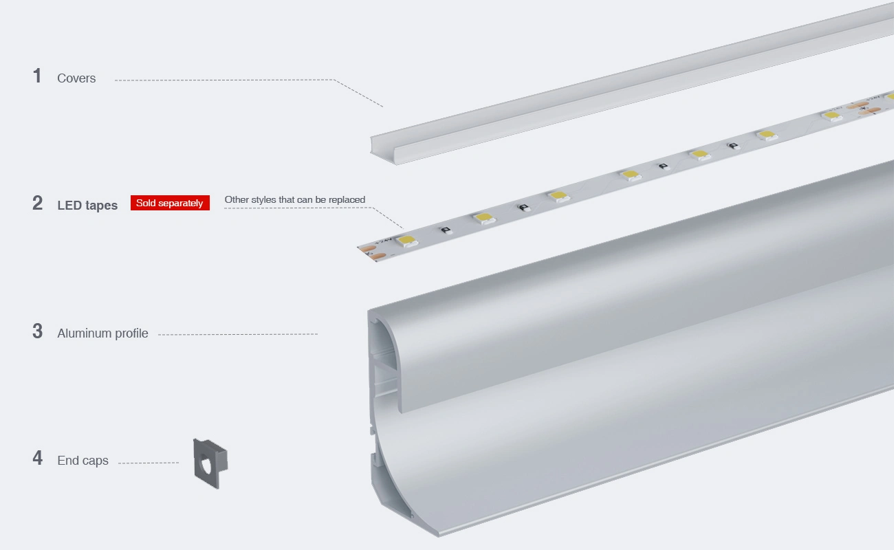 Profilo angolare led AS02 2000x36.34x60.2mm-Profilo alluminio striscia LED-03-HOOLED