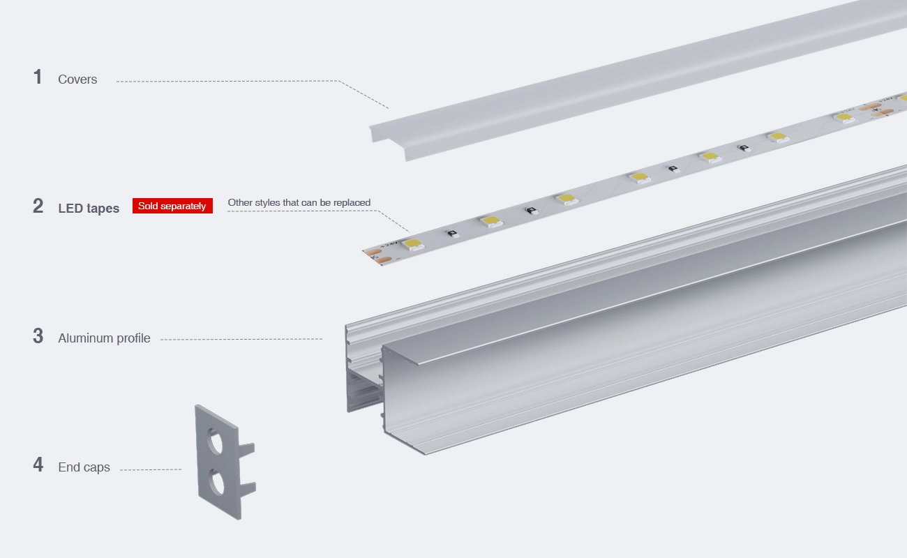 Profili alluminio strisce led FS01 2000x28.7x20.2mm-Profilo alluminio striscia LED-03-HOOLED