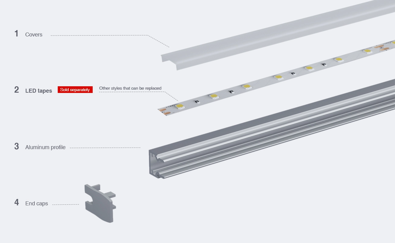 Profilo led incasso muro FS02 2000x10.9x11.2mm-Profilo alluminio striscia LED-03-HOOLED