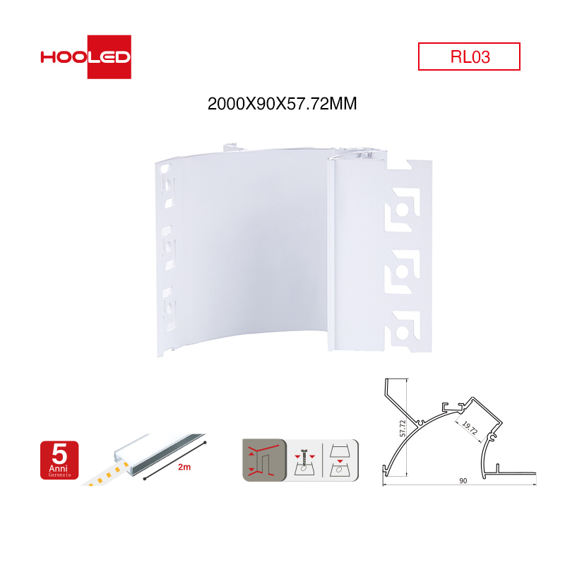 Profili per led RL03 2000x90x57.72mm-Profilo LED-RL-HOOLED