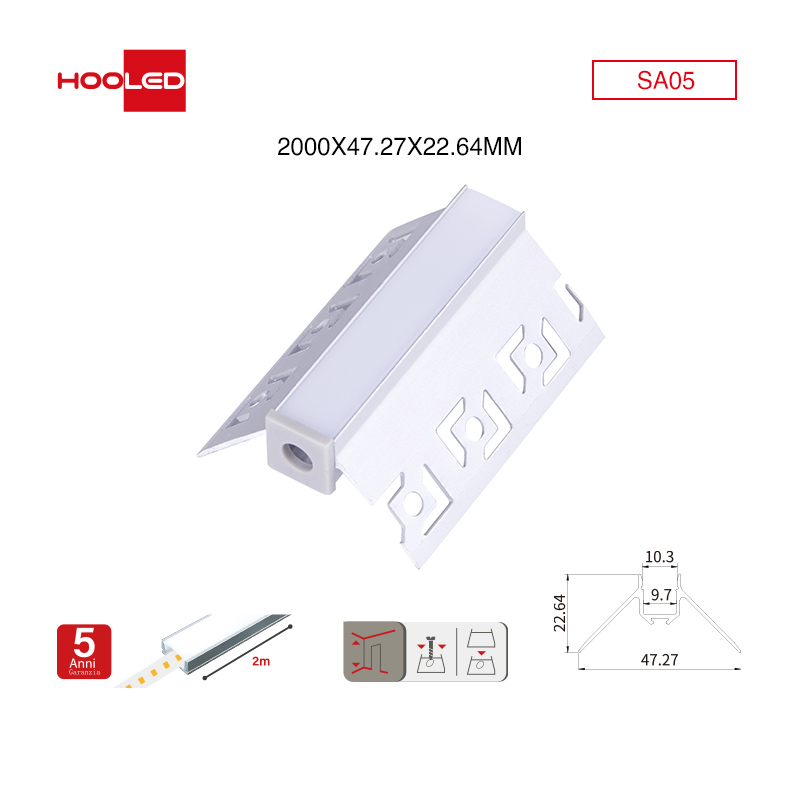 Profilato per strisce led SA05 2000x47.27x22.64mm-Profilo LED-SA-HOOLED