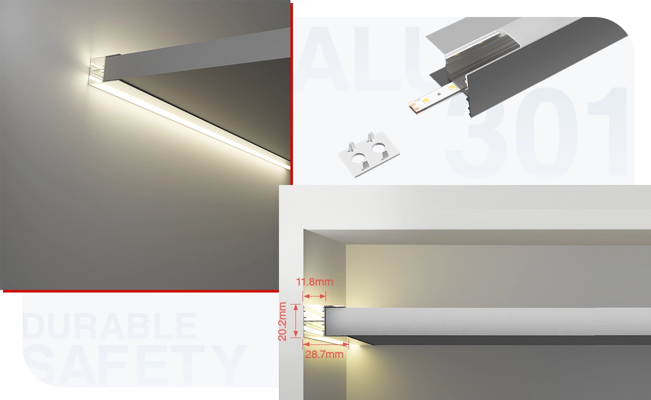 Profili alluminio strisce led FS01 2000x28.7x20.2mm-Profilo alluminio striscia LED-05-HOOLED