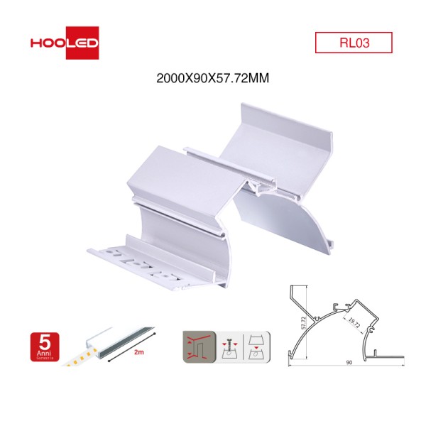 Profili per led RL03 2000x90x57.72mm-Profilo LED-RL-HOOLED