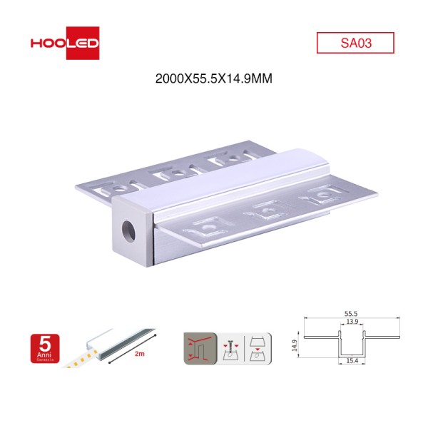 Profilato per led  SA03 2000x55.5x14.9mm-Profilo LED soffitto-SA-HOOLED