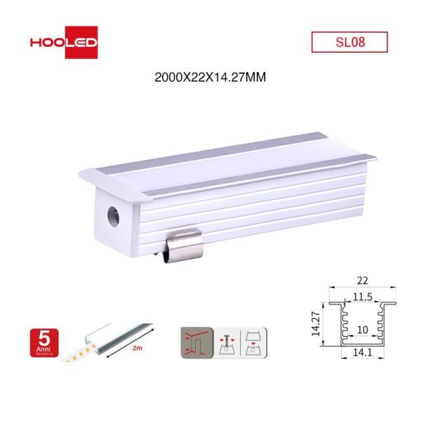 Profilo led parete SL08 2000x22x14.27mm-Profilo LED soffitto-SL-HOOLED