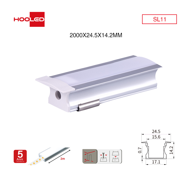 Profili alluminio per led SL11 2000x24.5x14.2mm-Profilo alluminio striscia LED-SL-HOOLED