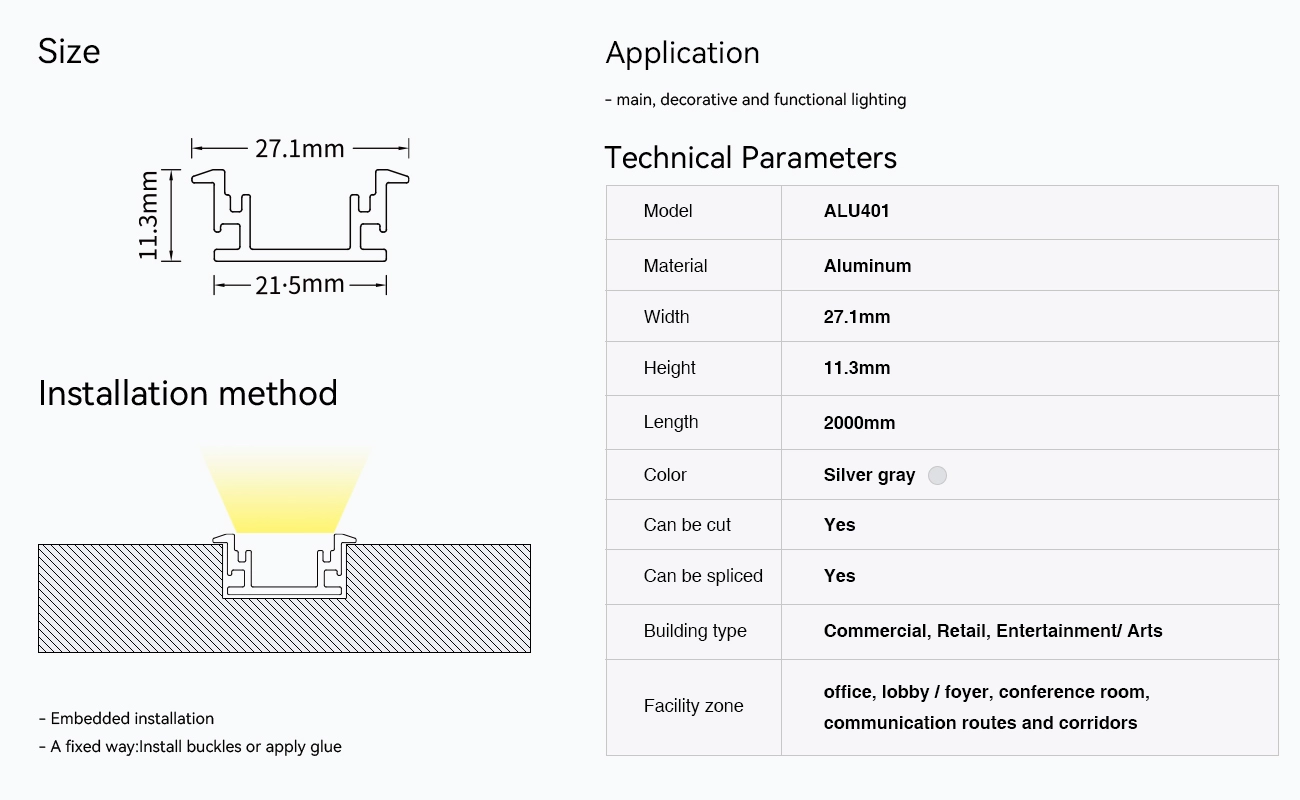 Profili per strisce led soffitto SS01 2000x27.1x11.3mm-Profilo LED cartongesso-09-HOOLED