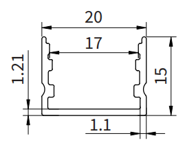 Profilo in alluminio per striscia led SL03 2000x20x15mm-Profilo alluminio striscia LED-SL-HOOLED