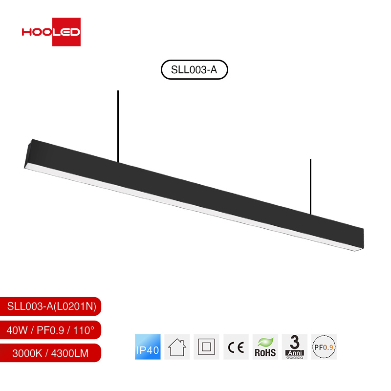 Lampada led soffitto lineare 40W 3000K illuminazione ufficio L0201B-Lampada Ufficio Design-40W 01N-HOOLED