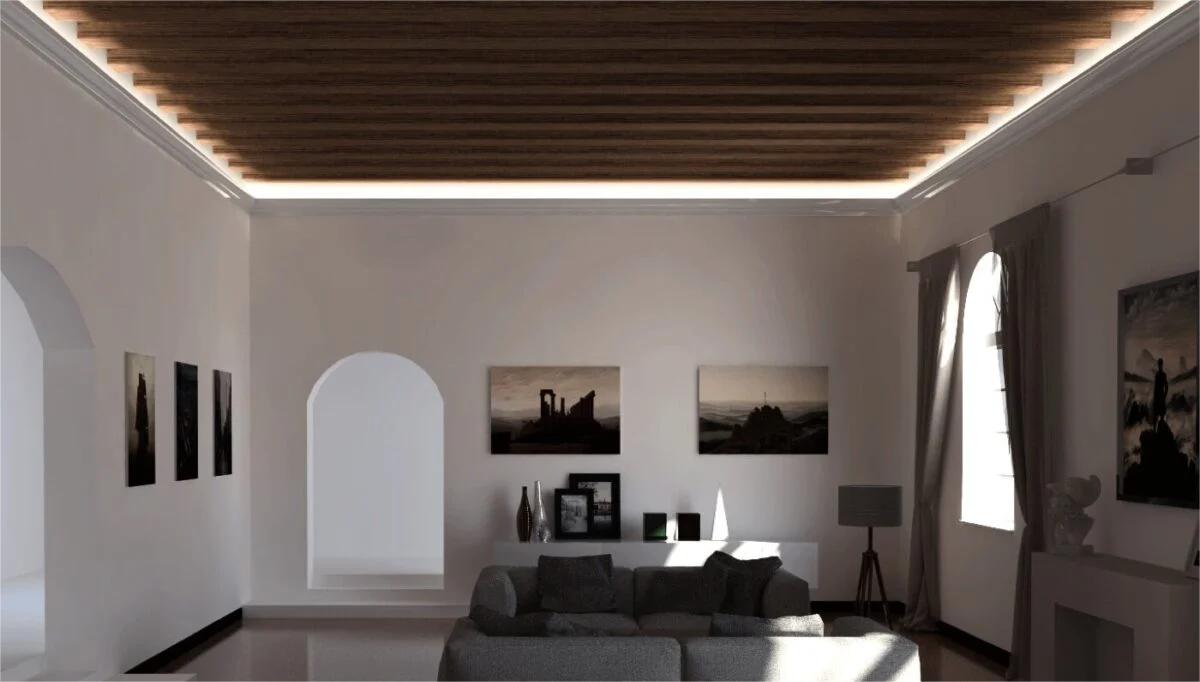 Illuminazione con la combinazione di strisce LED e profili LED angolari