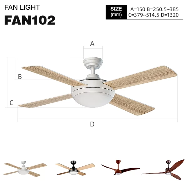 220-240V 50/60Hz 3000-5700k 52inch lampadari con ventilatore FAN102-Ventilatore Da Soffitto Con Luce E Telecomando-FAN102 01-HOOLED