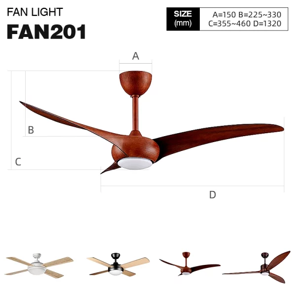 220-240V 50/60Hz 3000-5700k 52inch ventilatori con luce da soffitto FAN201-Lampadario Ventilatore-FAN201 01-HOOLED