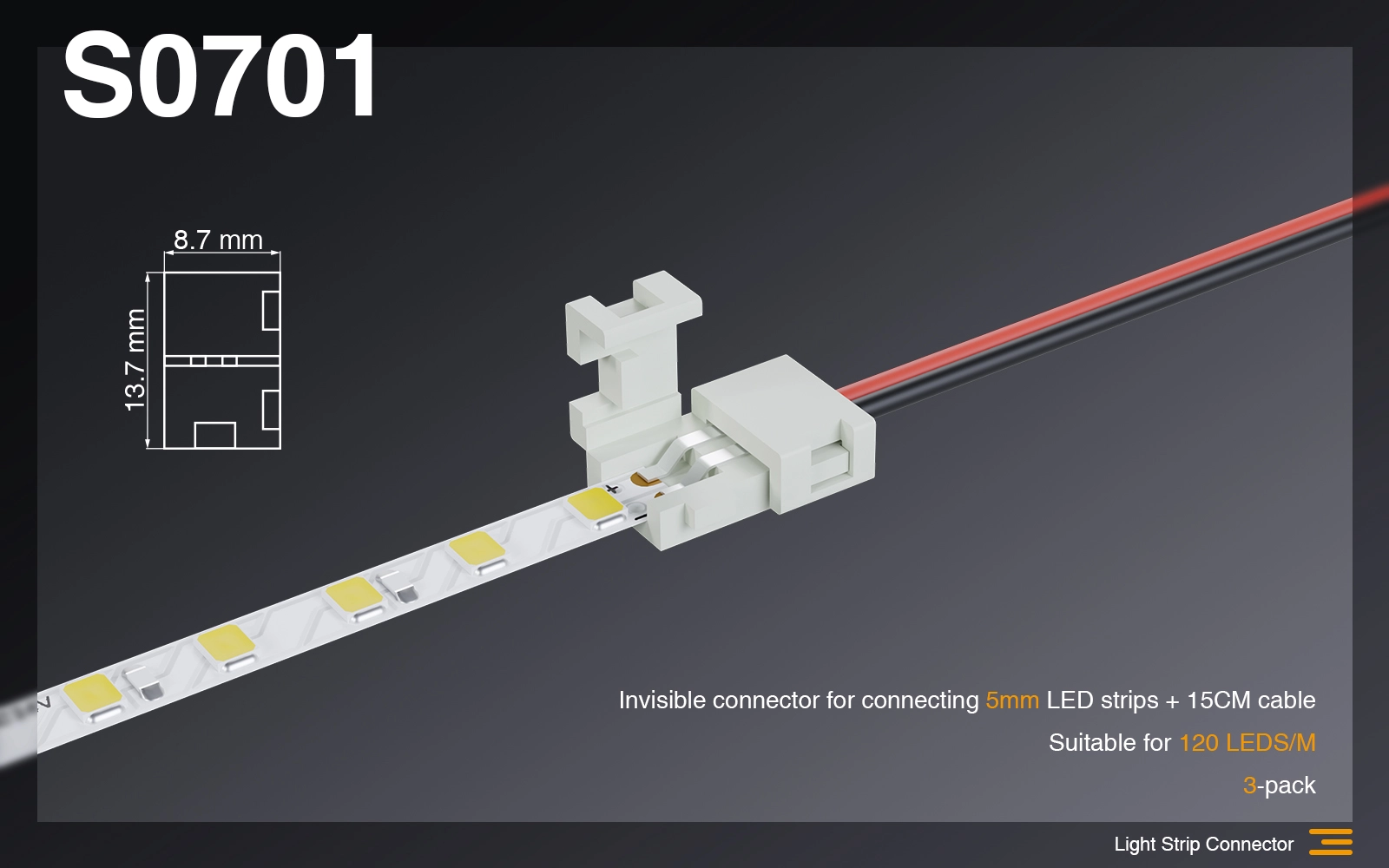 10mm  2Pin Adatto per 240 LEDS Accessori per strisce LED-Connettori Strisce LED-S0701 01-HOOLED