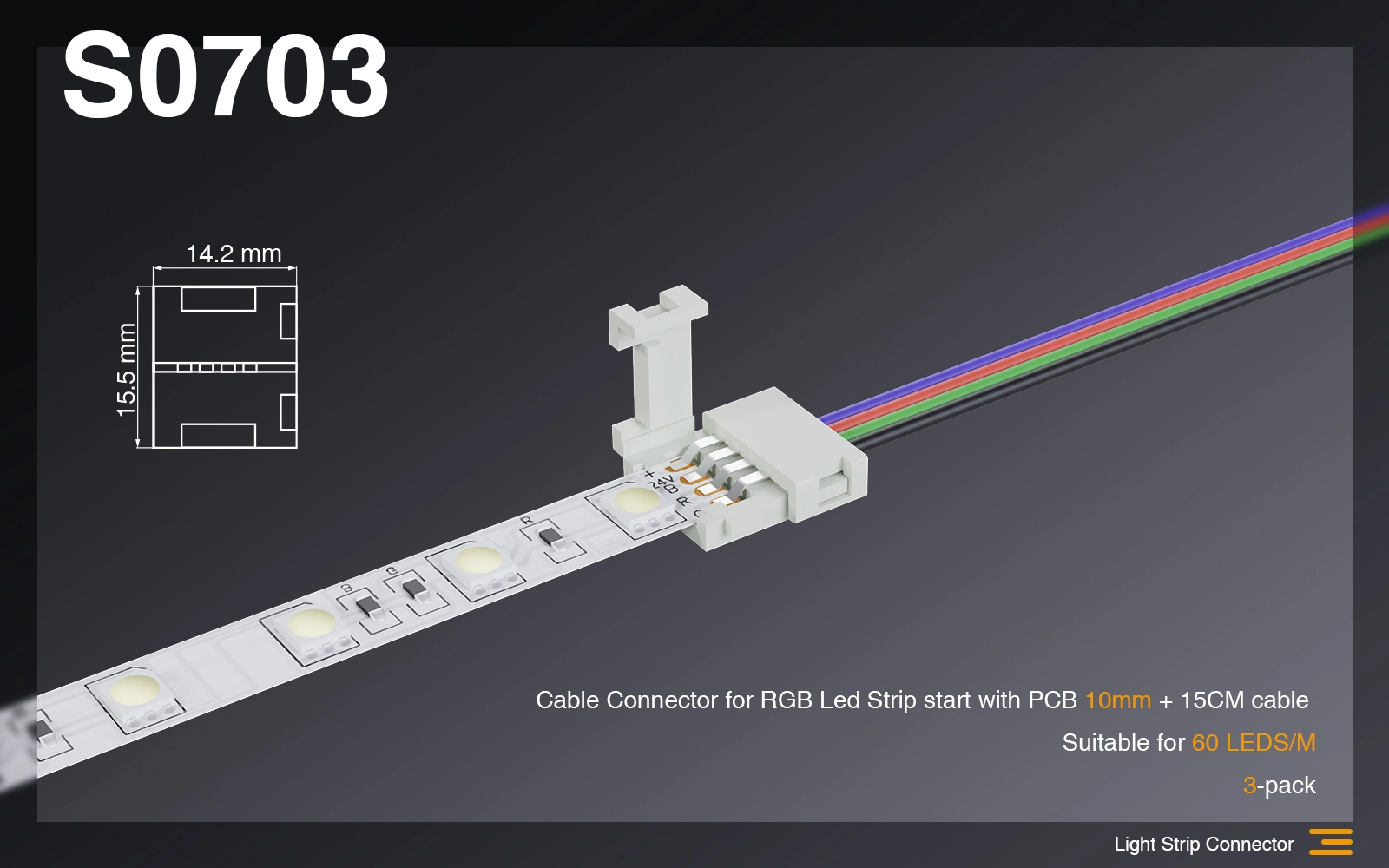 Cavo Connettore per inizio Striscia Led RGB con PCB 10MM + 15CM cable /Adatto per 60 LEDS-Connettori Strisce LED-S0703 01-HOOLED