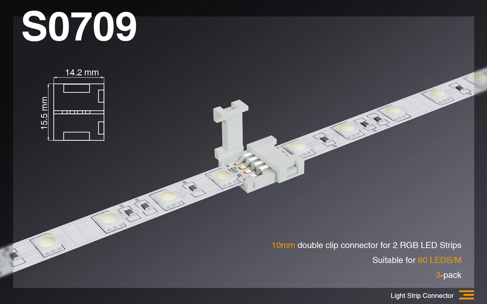 Connettore 10MM  DOPPIO CLIP PER GIUNTARE 2 strisce led RGB /Adatto per 60 LEDS-Connettori Strisce LED-S0709 01-HOOLED