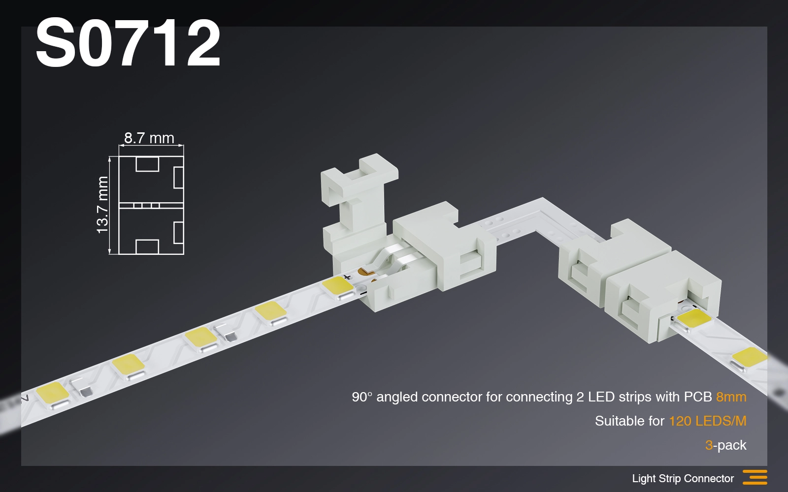 Connettore Agolare 90° per collegare 2 Strisce led  con PCB 5MM/Adatto per 120 LEDS-Connettori Strisce LED-S0712 01-HOOLED