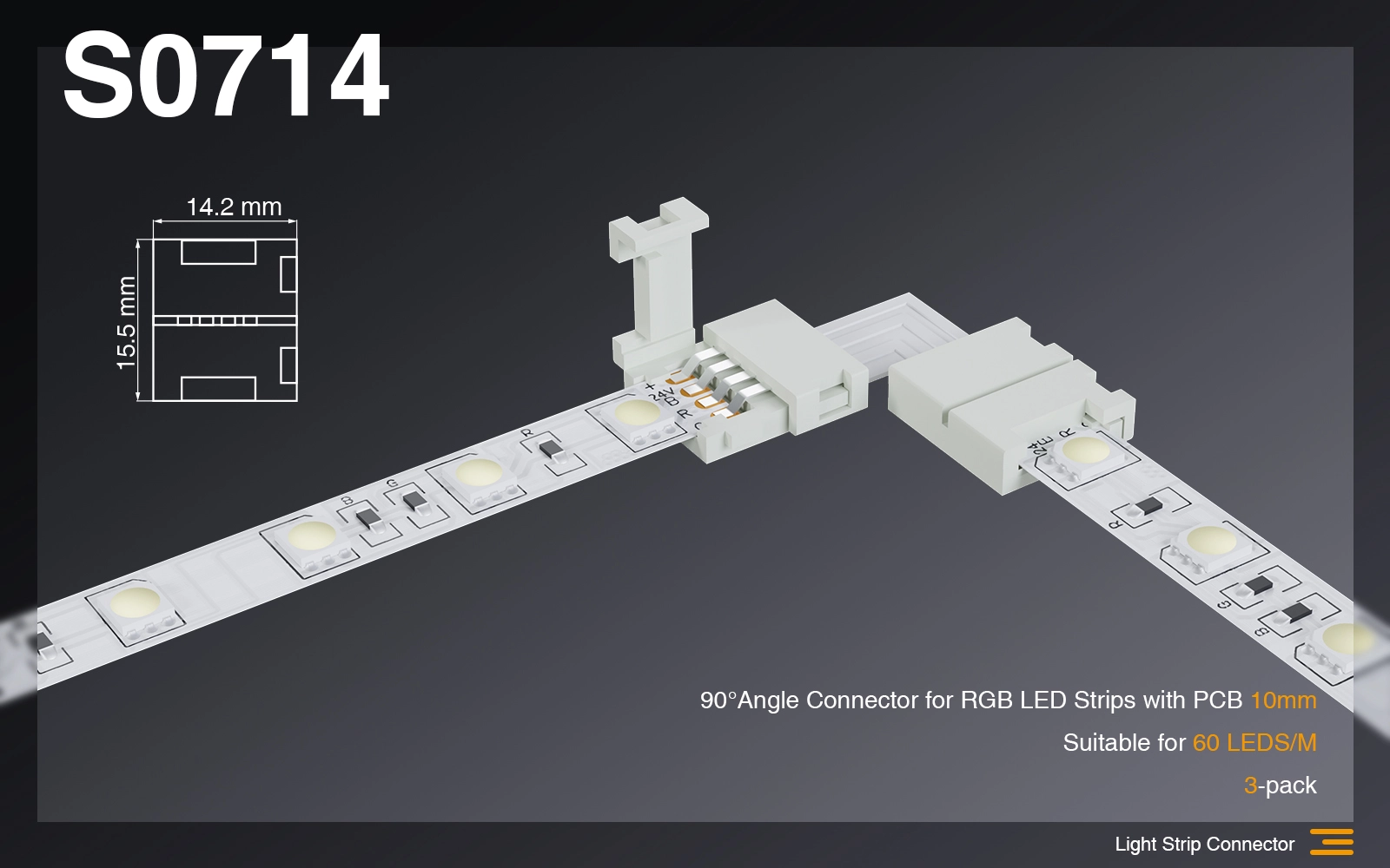 Connettore angolare 90 Gradi per strisce led RGB con PCB 10MM/Adatto per 60 LEDS-Connettori Strisce LED-S0714 01-HOOLED