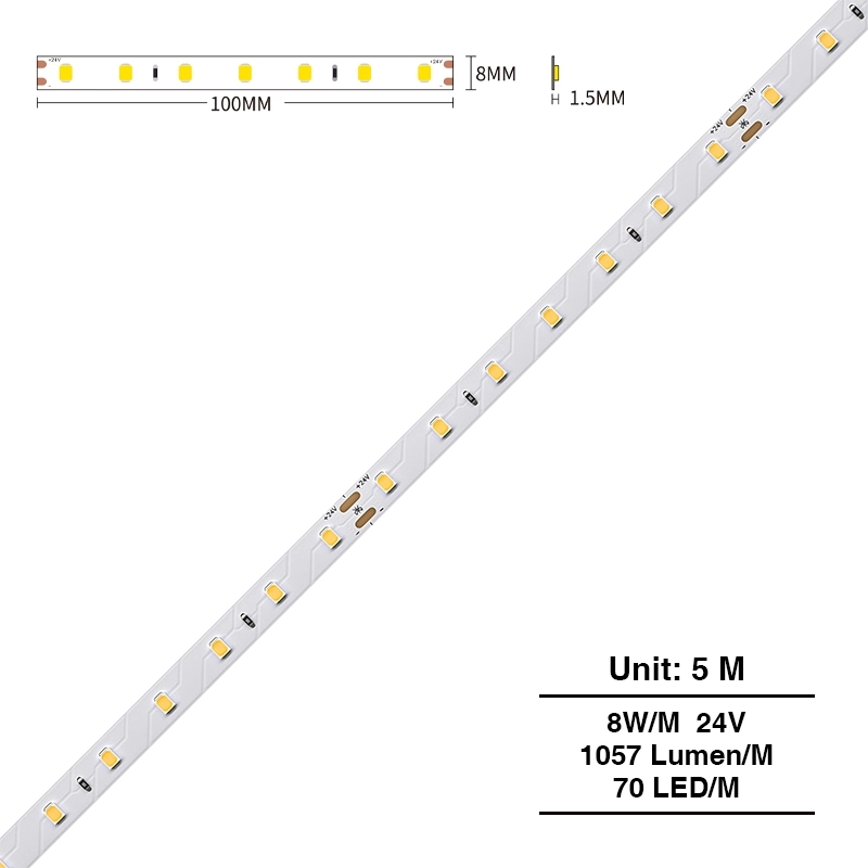 SMD 2835 3000K Ra80 IP20 8W/m 70LEDs/m  Strip LED Cartongesso-Striscia LED-STR013 01-HOOLED