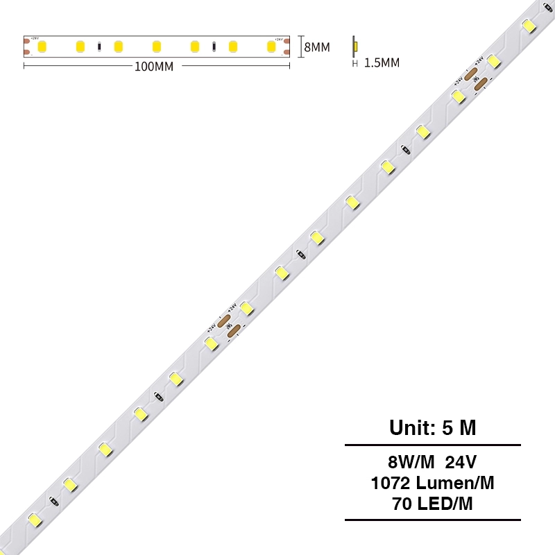 SMD 2835 6500K Ra80 IP20  8W/m 70LEDs/m Strisce LED-Striscia LED-STR016 01-HOOLED