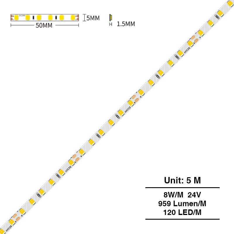 SMD 2835 3000K Ra80 IP20 8W/m 120LEDs/m Striscia LED-Striscia LED-STR023 01-HOOLED