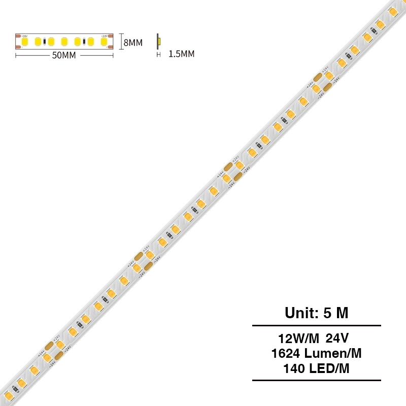 SMD 2835 3000K Ra80 IP20 12W/m 140LEDs/m Striscia a LED per Interni-Striscia LED-STR033 01-HOOLED