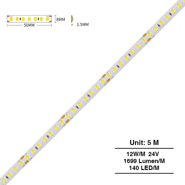 SMD 2835 4000K Ra80 IP20  12W/m 140LEDs/m Striscia LED 24V-Striscia LED-STR034 01-HOOLED