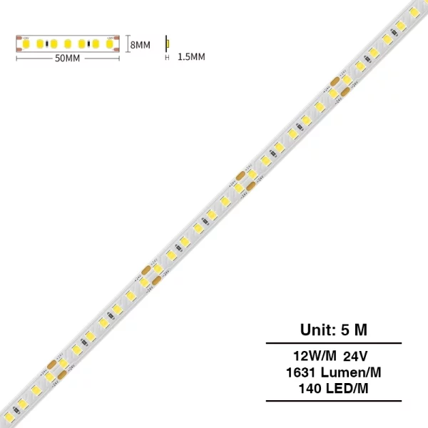 SMD 2835 6500K Ra80 IP20 12W/m 140LEDs/m SMD Strisce LED-Striscia LED-STR036 01-HOOLED