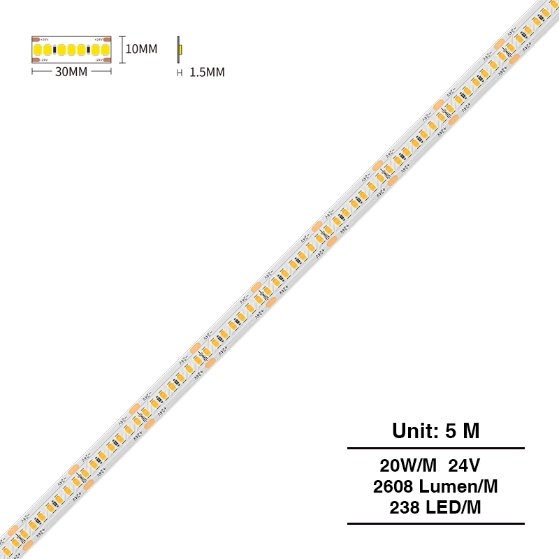 SMD 2835 3000K Ra80 IP20  20W/m 238LEDs/m Strisce LED Cartongesso-Striscia LED-STR043 01-HOOLED