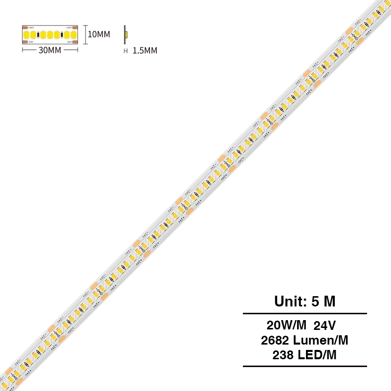 SMD 2835 4000K Ra80 IP20 238LEDs/m 20W/m Strip LED-Striscia LED-STR044 01-HOOLED