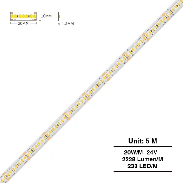 SMD 2835 4000K Ra90 IP20 20W/m 238LEDs/m Strisce LED Top-Striscia LED-STR054 01-HOOLED