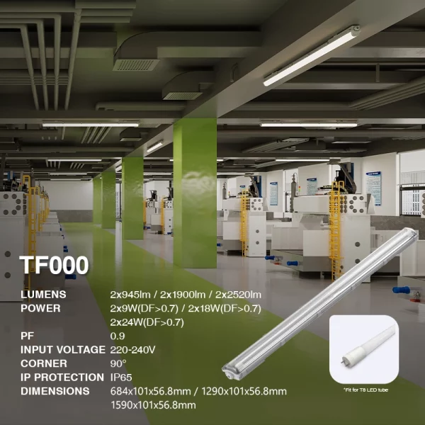 TF004 2x1900lm 2x18W Plafoniera 2 tubi stagna Senza sorgente luminosa 120cm-Plafoniera da Esterno-TF004 02-HOOLED