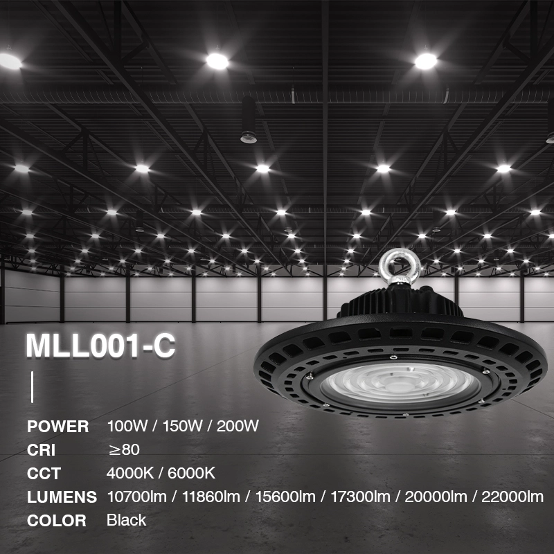 100W 6000K 90° Nero MLL011-C  Luci a Campata Alta-UFO LED-U0102 02-HOOLED